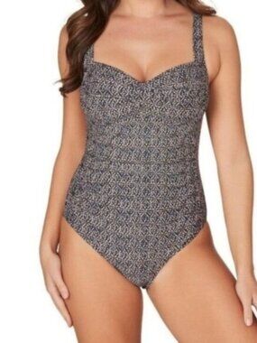 Bond Eye SZ 6/8 One Piece Swimsuit Blue/Ivory Multi Size Molded Cups Nautical